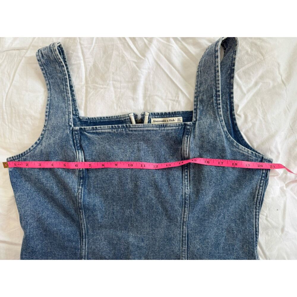 Abercrombie & Fitch Blue Denim Pinafore Column Square Neck Zip Midi Dress XLP - Picture 4 of 8